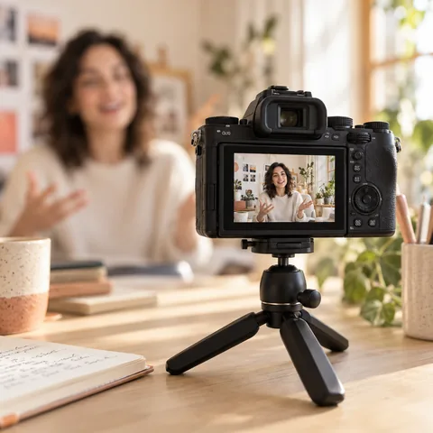 A camera ready to record a creator's next video